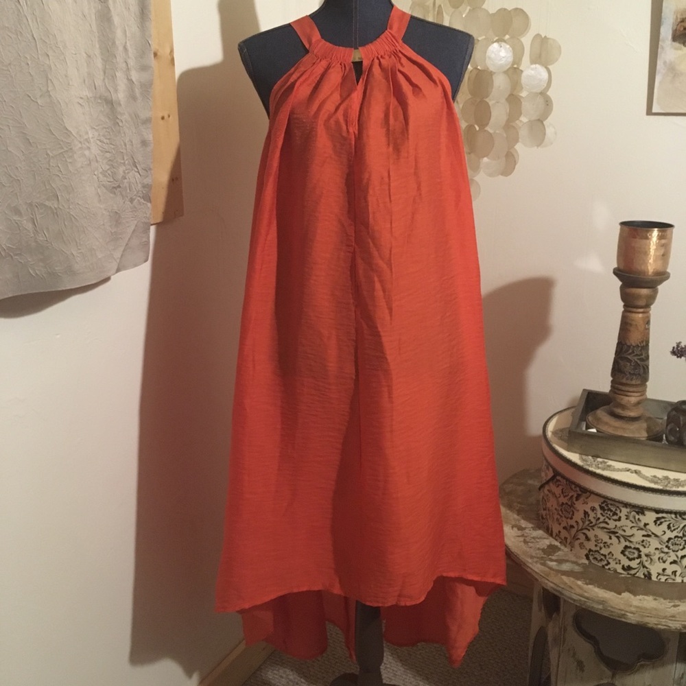 H&M orange, high low dress with gold collar